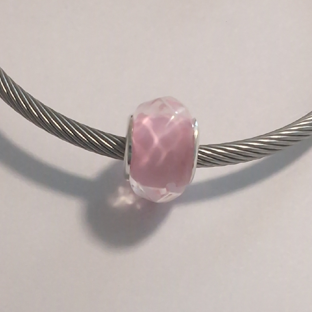 Clear Faceted With Pink Underlay Charm for Pandora Style Bracelet